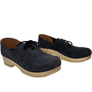SVEN Original USA Made Navy Blue Nubuck Lace Up Closed Heel Wool Heel Clogs 37